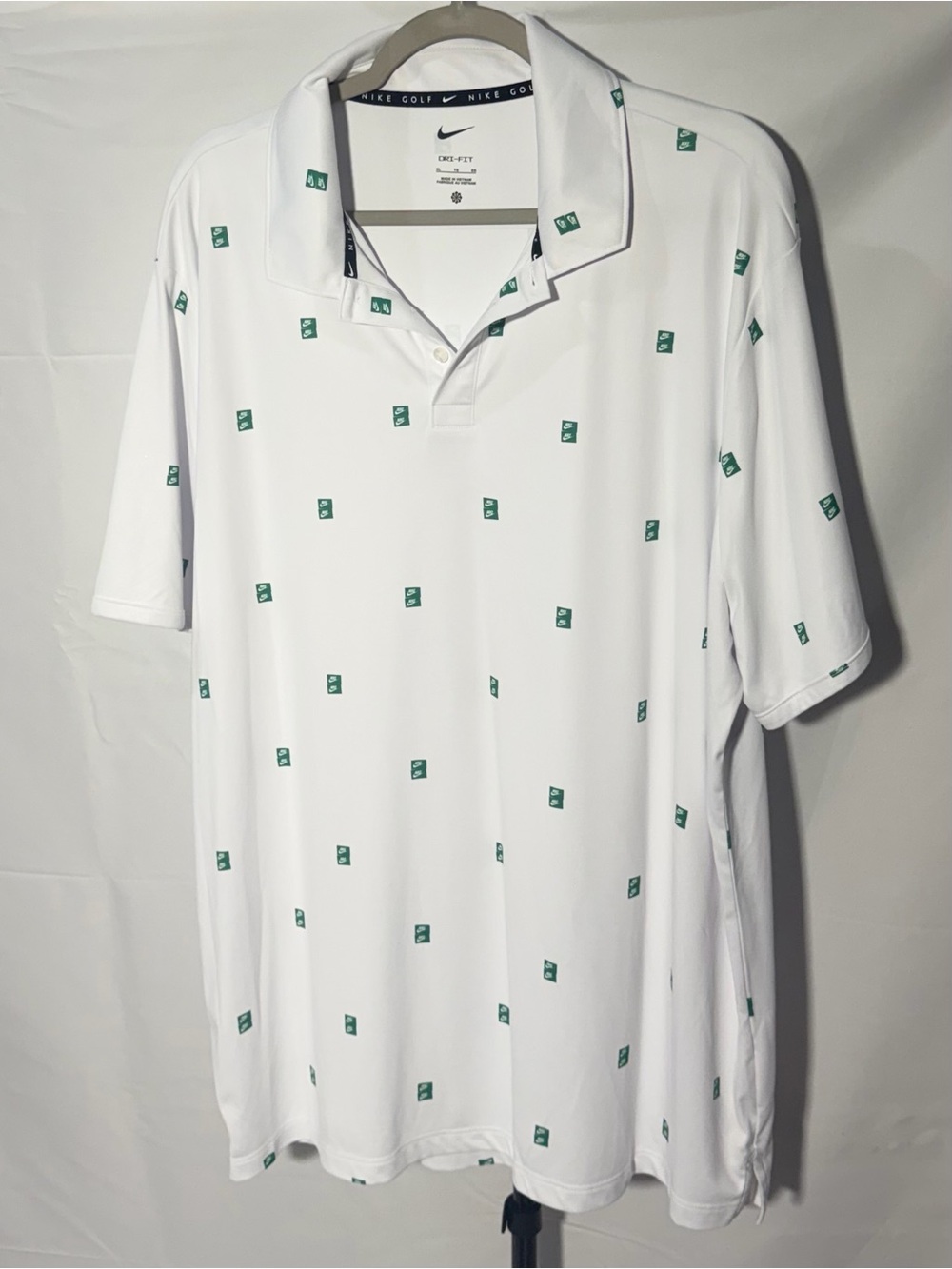 Nike Men’s White Polo with Green Micro-Print